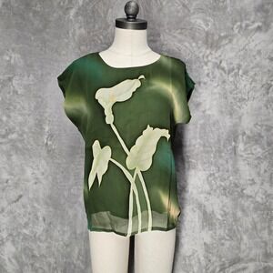 Dynasty Silk Calla Lily Green Sheer Blouse Top Women L Art Ethereal Fiarycore